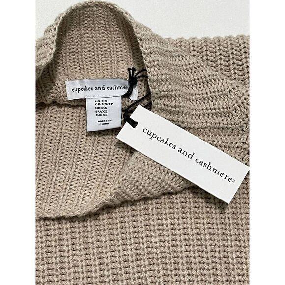 Cupcakes & Cashmere Turtleneck Ribbed Sweater Knit Pullover Tan XS Extra Small - Picture 3 of 11